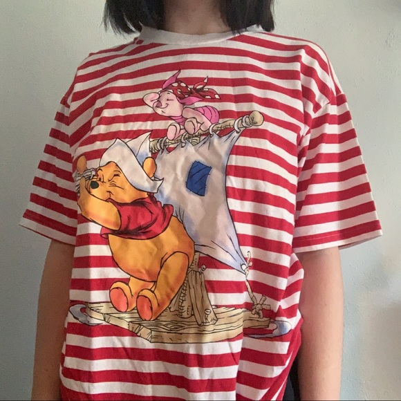 Pooh Tops - Vintage pooh and piglet striped sailing shirt